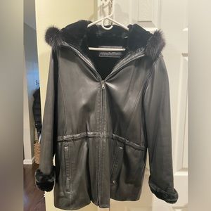 ANDREW MARC - black leather fur jacket